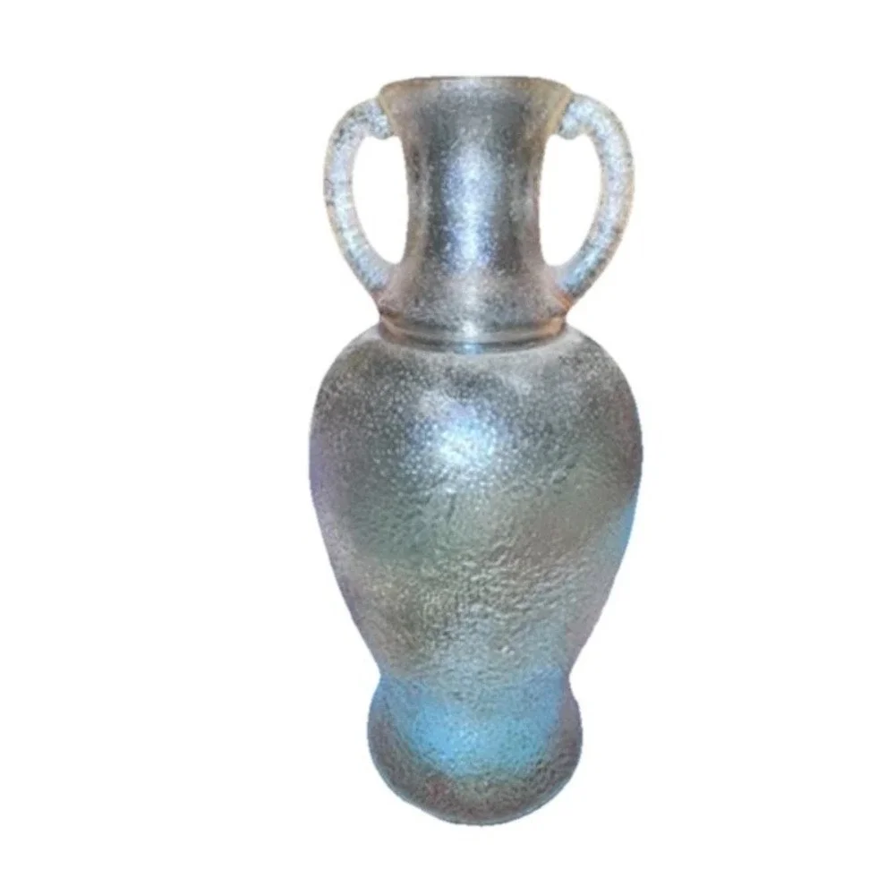 Vintage Stippled Marigold Carnival White Blown Glass Urn Vase Handles‎